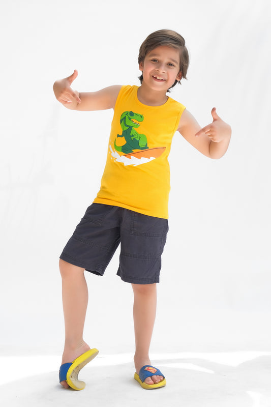 Dino Surf Printed Sandos for Boys - Yellow