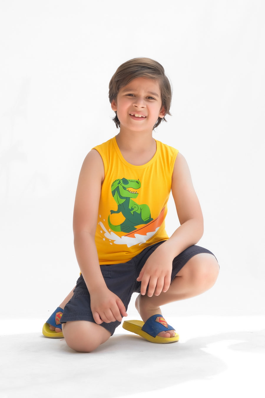Dino Surf Printed Sandos for Boys - Yellow