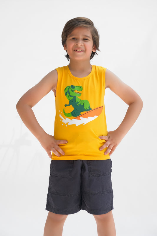 Dino Surf Printed Sandos for Boys - Yellow