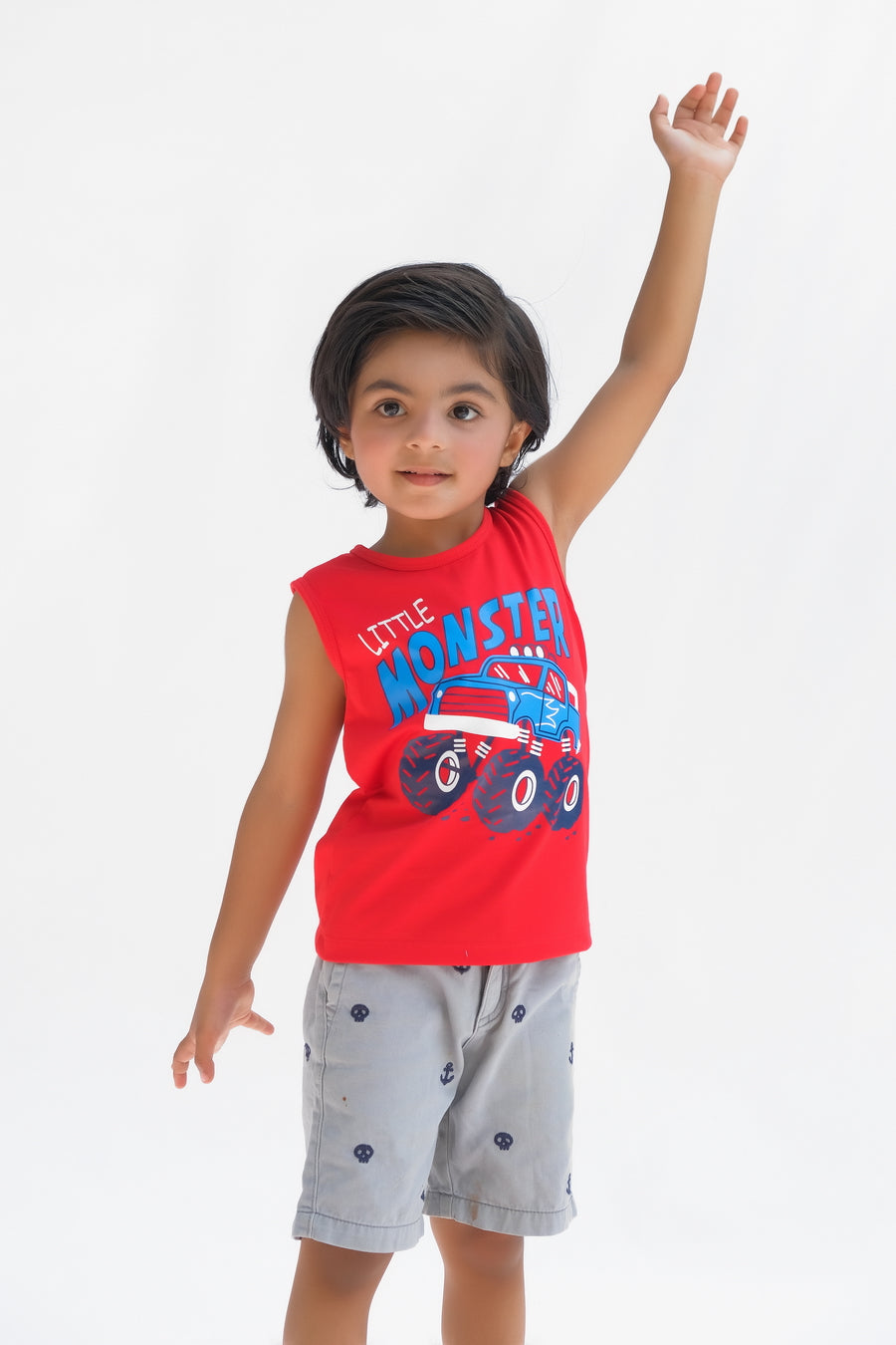 Little Monster Printed Sandos for Boys - Red