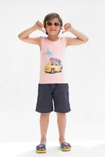 Shark Ride Summer-Printed Sandos for Girls - Pink