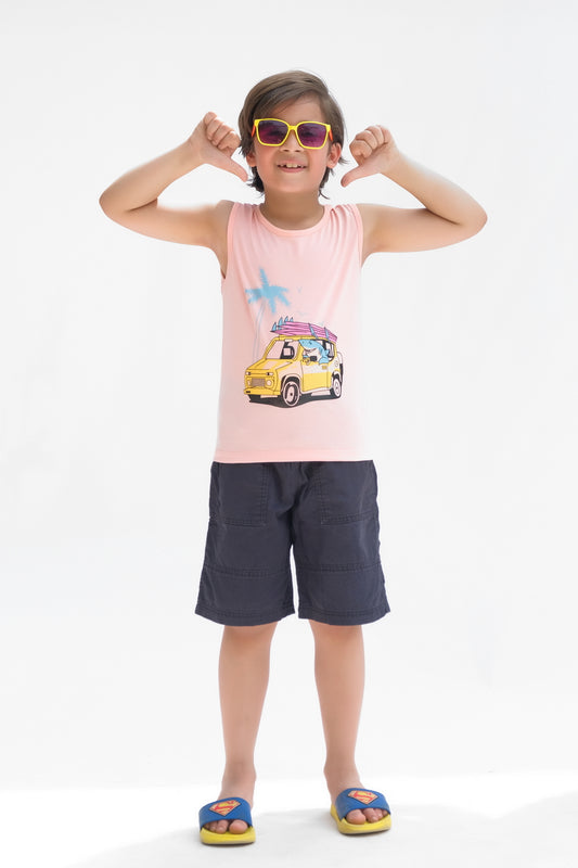 Shark Ride Summer-Printed Sandos for Girls - Pink