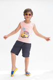 Shark Ride Summer-Printed Sandos for Girls - Pink