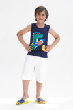 Crocodile Going for Sup Printed Sandos for Boys - Navy