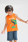 Don't Feed The Dinosaur Printed Sandos for Boys - Orange