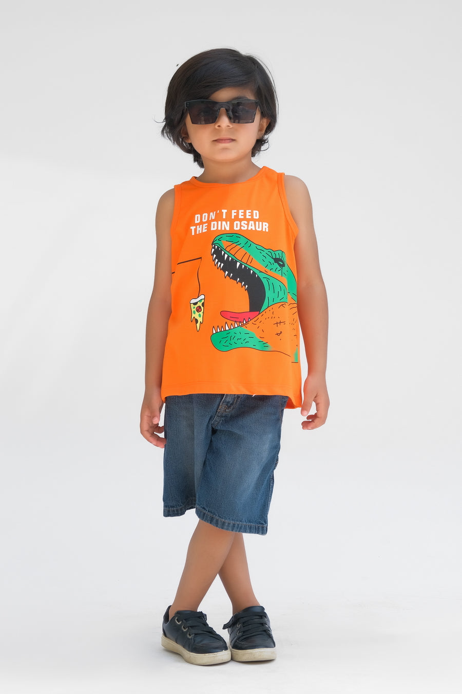 Don't Feed The Dinosaur Printed Sandos for Boys - Orange