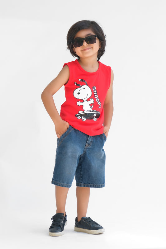 Snoopy Printed Sandos for Boys - Red