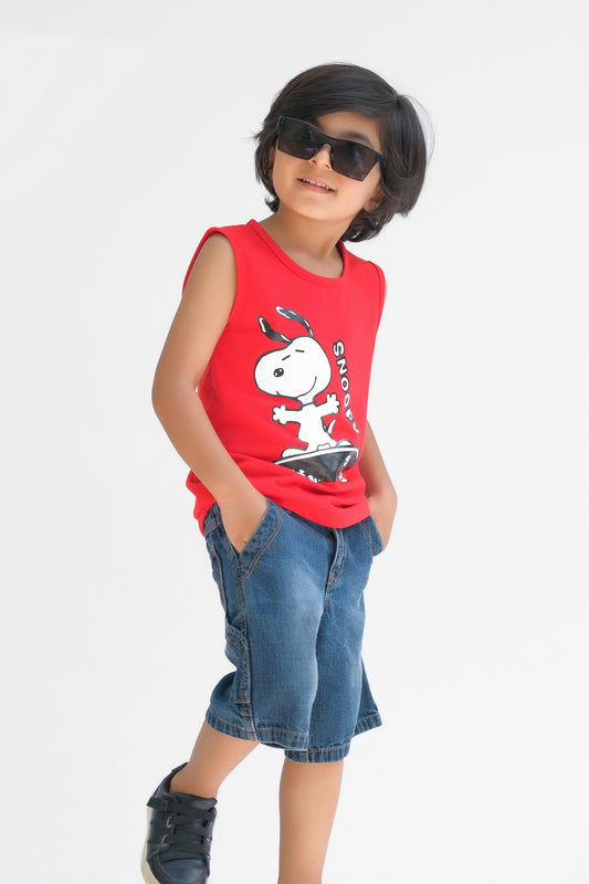 Snoopy Printed Sandos for Boys - Red