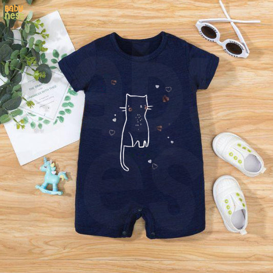 Baby Half Romper - Kitty - Blue