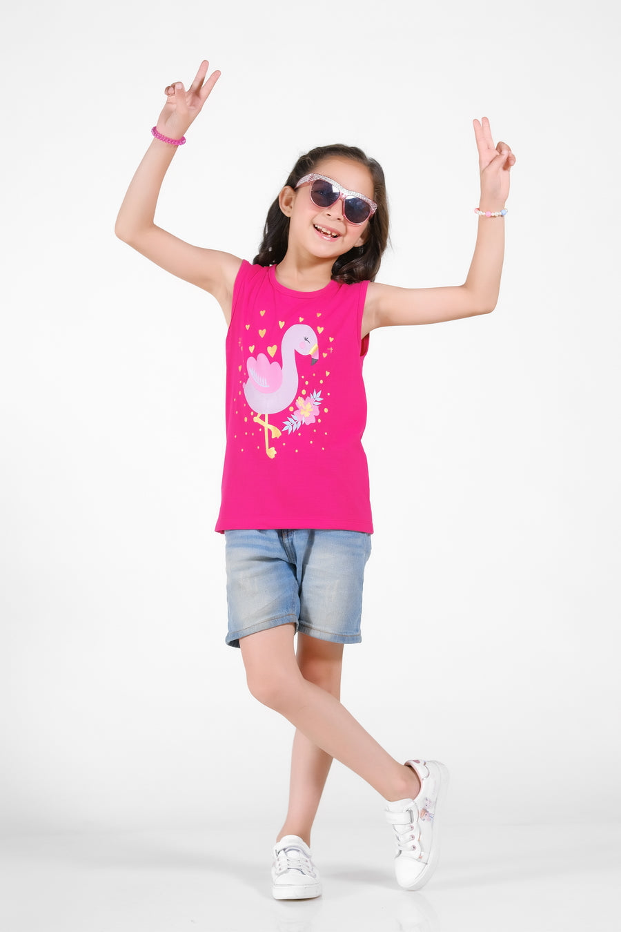 Love Flamingos Printed Sandos for Girls - Pink