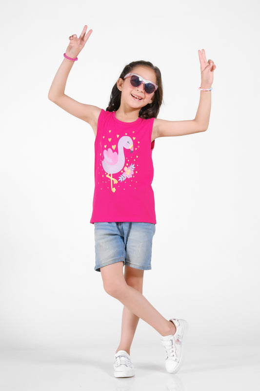 Love Flamingos Printed Sandos for Girls - Pink