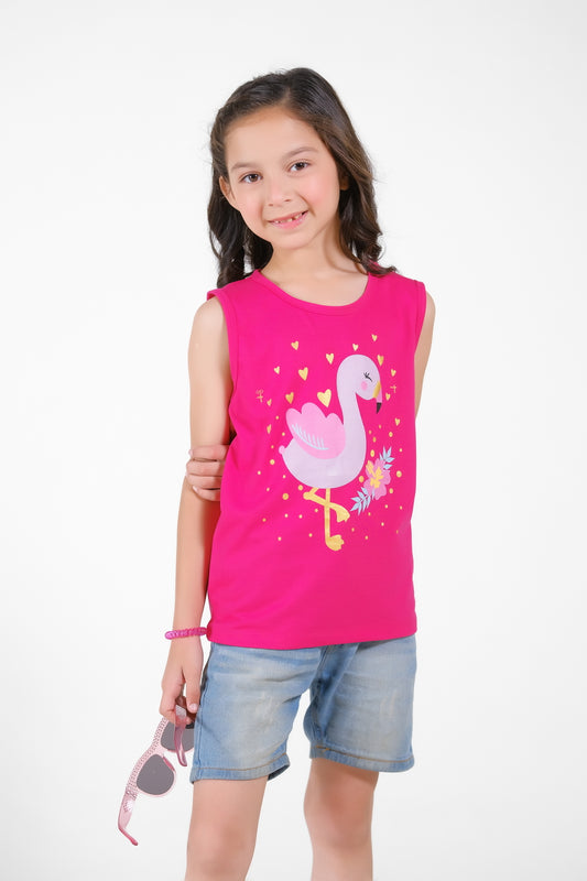 Love Flamingos Printed Sandos for Girls - Pink