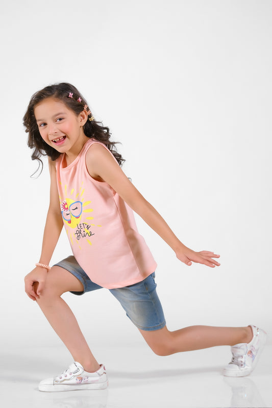 Lets Shine Summer-Printed Sandos for Girls - Pink