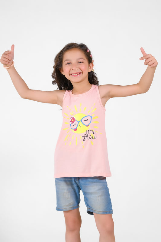 Lets Shine Summer-Printed Sandos for Girls - Pink