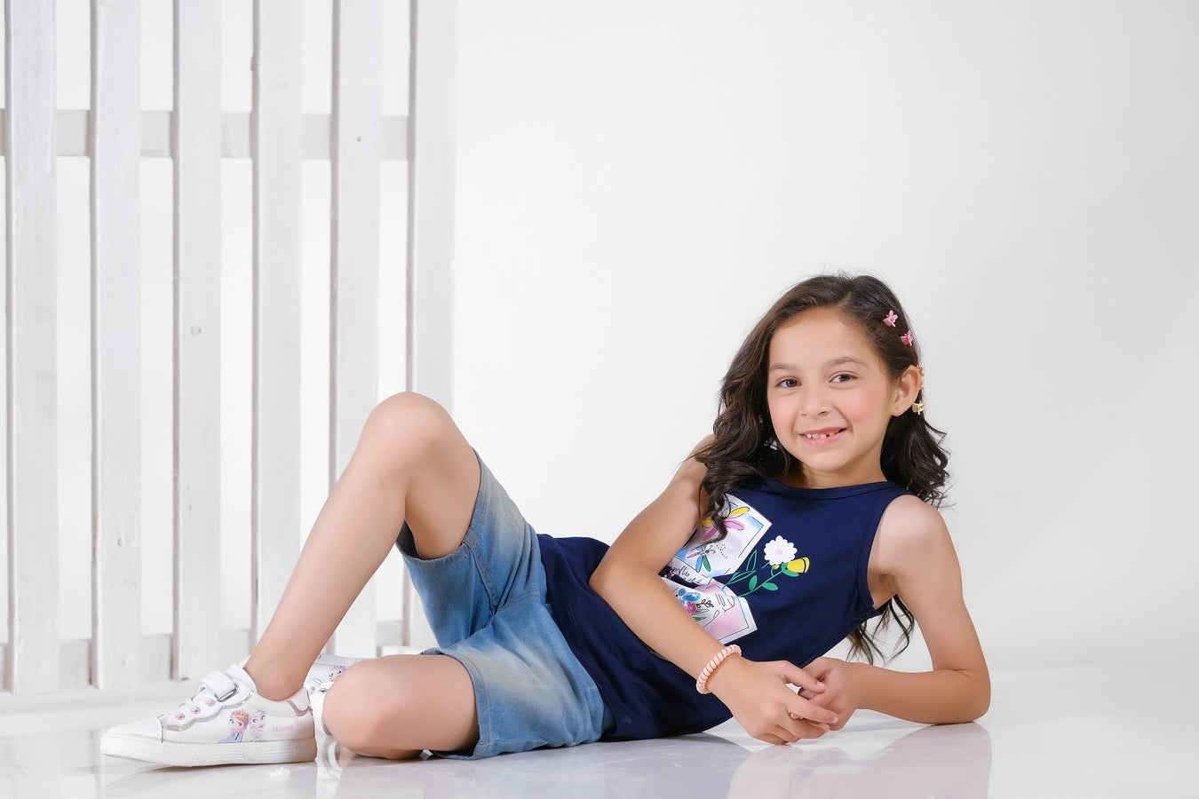 Dragon Flies in The Sky Printed Sandos for Girls - Navy