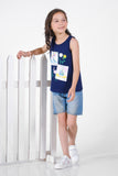 Dragon Flies in The Sky Printed Sandos for Girls - Navy