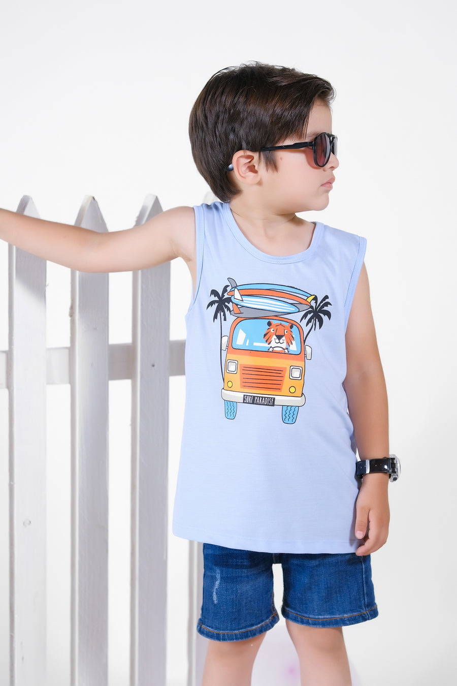 Lion Car Summer-Printed Sandos for Boy - Light Blue