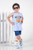 Lion Car Summer-Printed Sandos for Boy - Light Blue