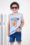 Lion Car Summer-Printed Sandos for Boy - Light Blue