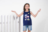 Summer Flamingos Printed Sandos for Girls - Navy