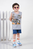 Giraffe & Rhino Ride Summer-Printed Sandos for Boys - Light Gray