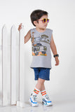 Giraffe & Rhino Ride Summer-Printed Sandos for Boys - Light Gray