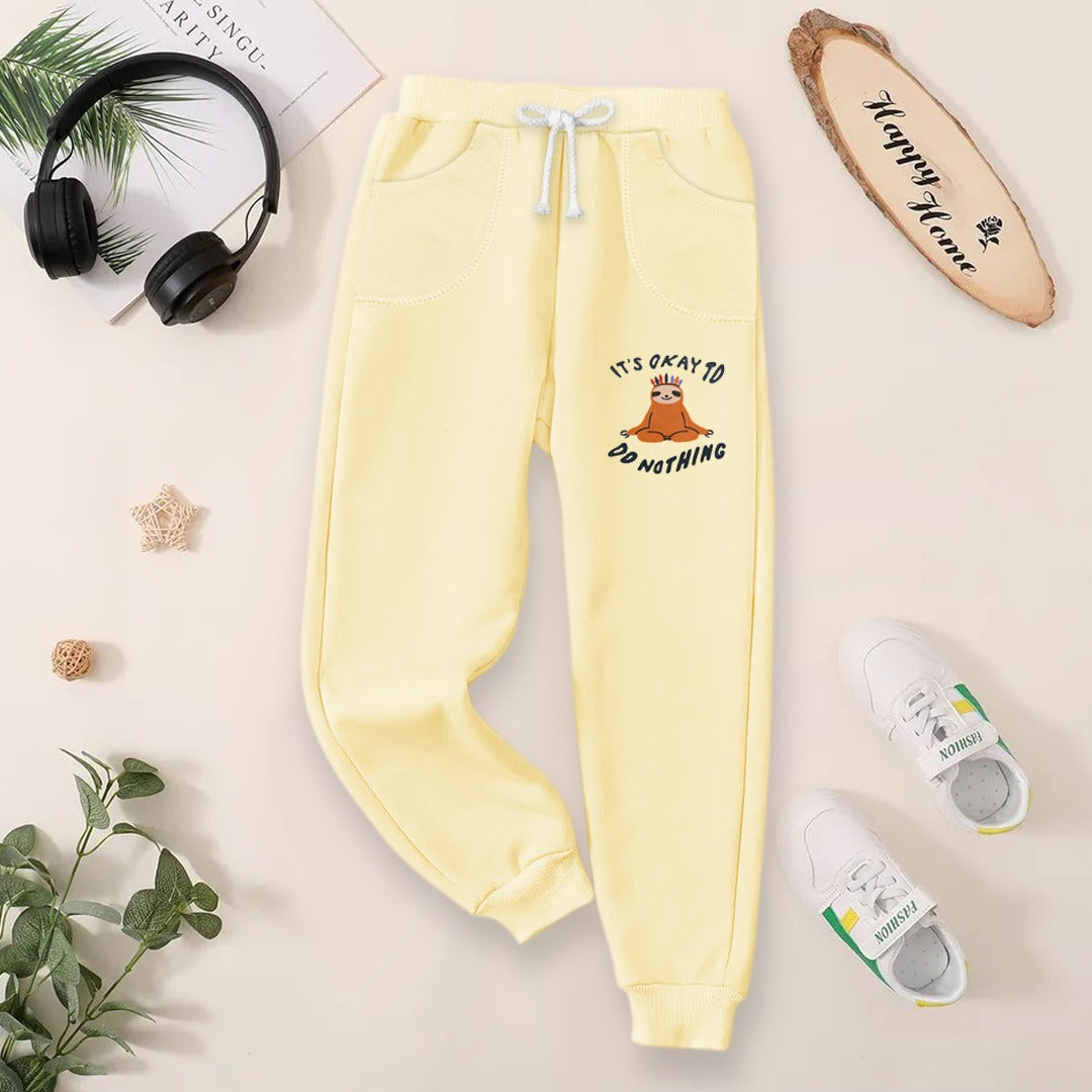 Fleece Jogger Pants for Kids - BNBJP-09-D 124 - light Yellow - Its Ok to do nothing