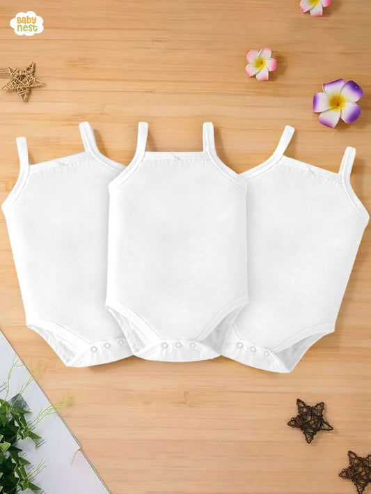 Pack of 3 Organic Cotton Sleeveless Camisole Bodysuit- White