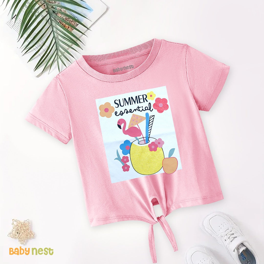 Summer Essential Half Sleeves T-Shirts For Kids - Light Pink