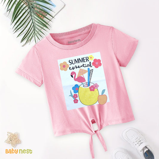 Summer Essential Half Sleeves T-Shirts For Kids - Light Pink