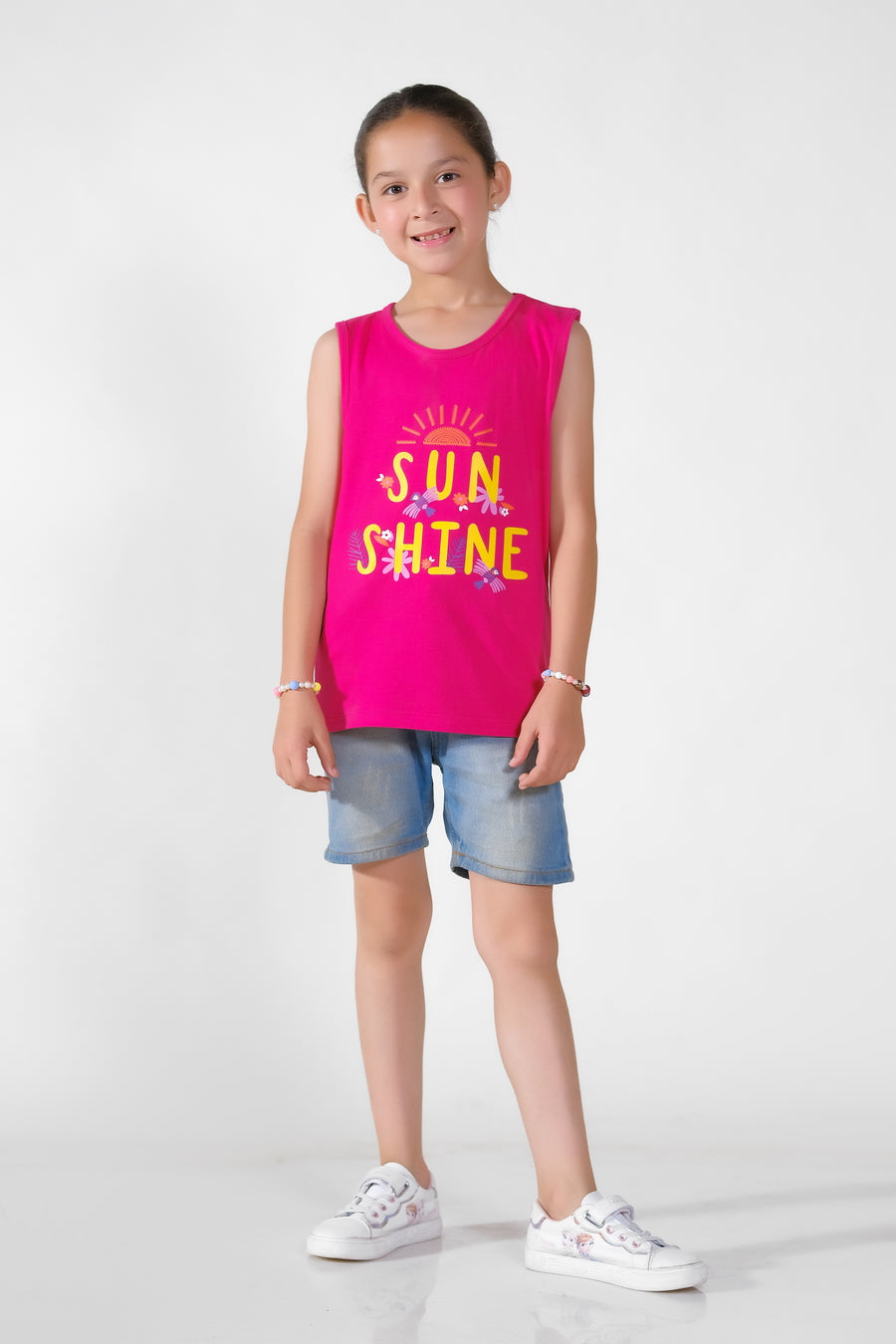 Sun Shine Printed Sandos for Girls - Pink