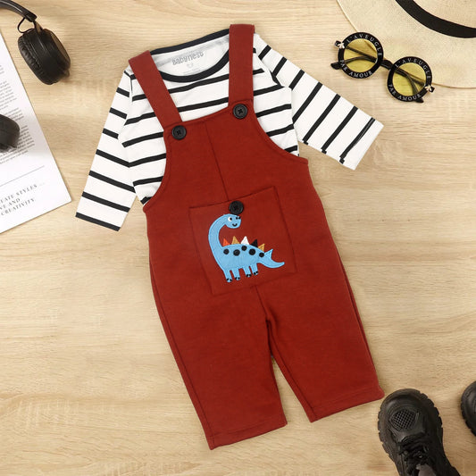 Dungaree and Full Sleeves T-Shirt Set - Maroon