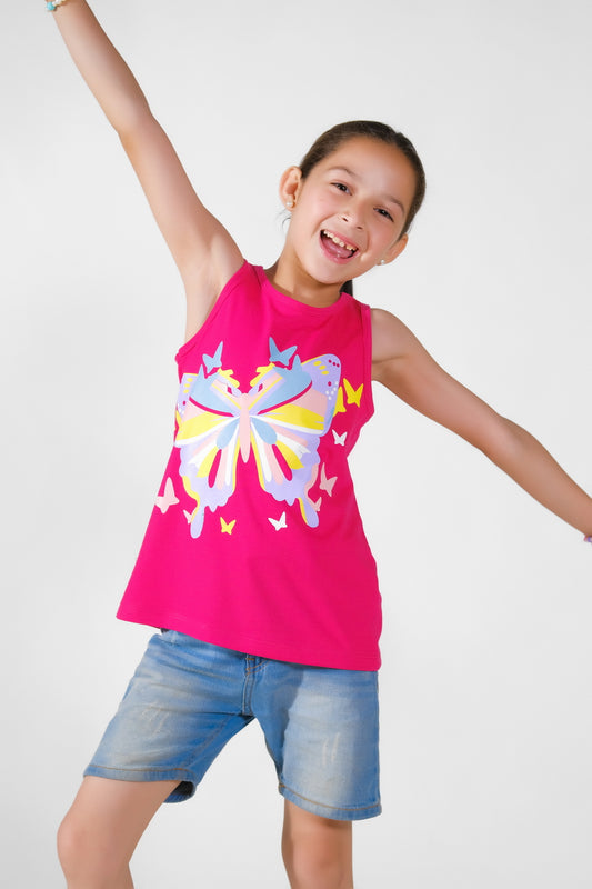 Wonder Butterfly Printed Sandos for Girls - Pink