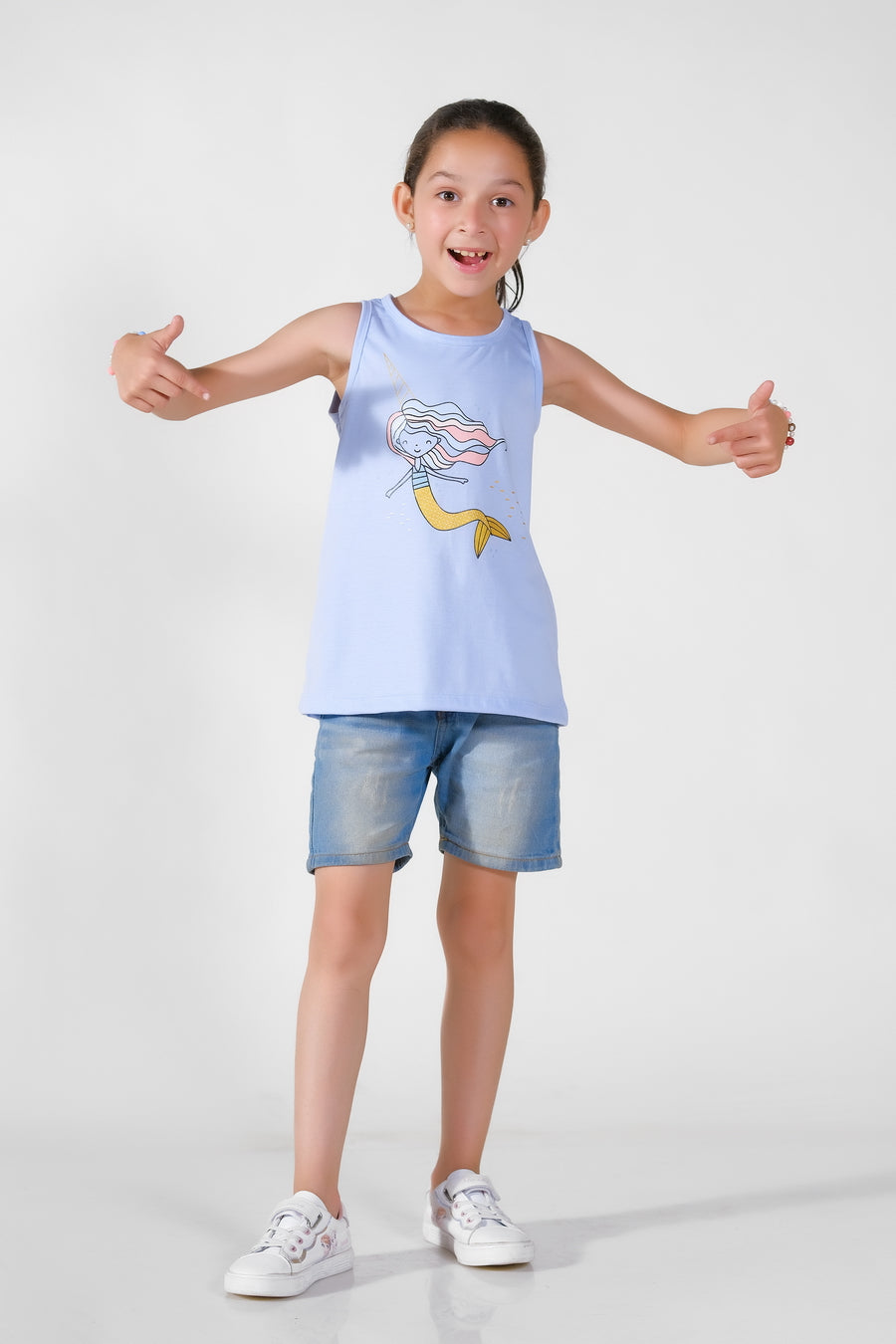 Mermaid -Printed Sandos for Girls - Light Blue