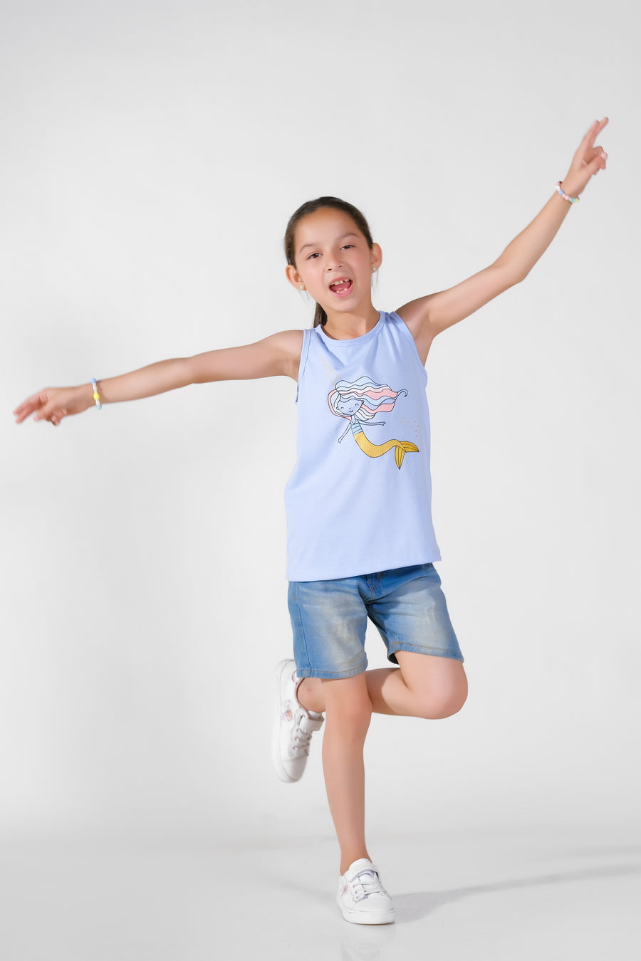 Mermaid -Printed Sandos for Girls - Light Blue