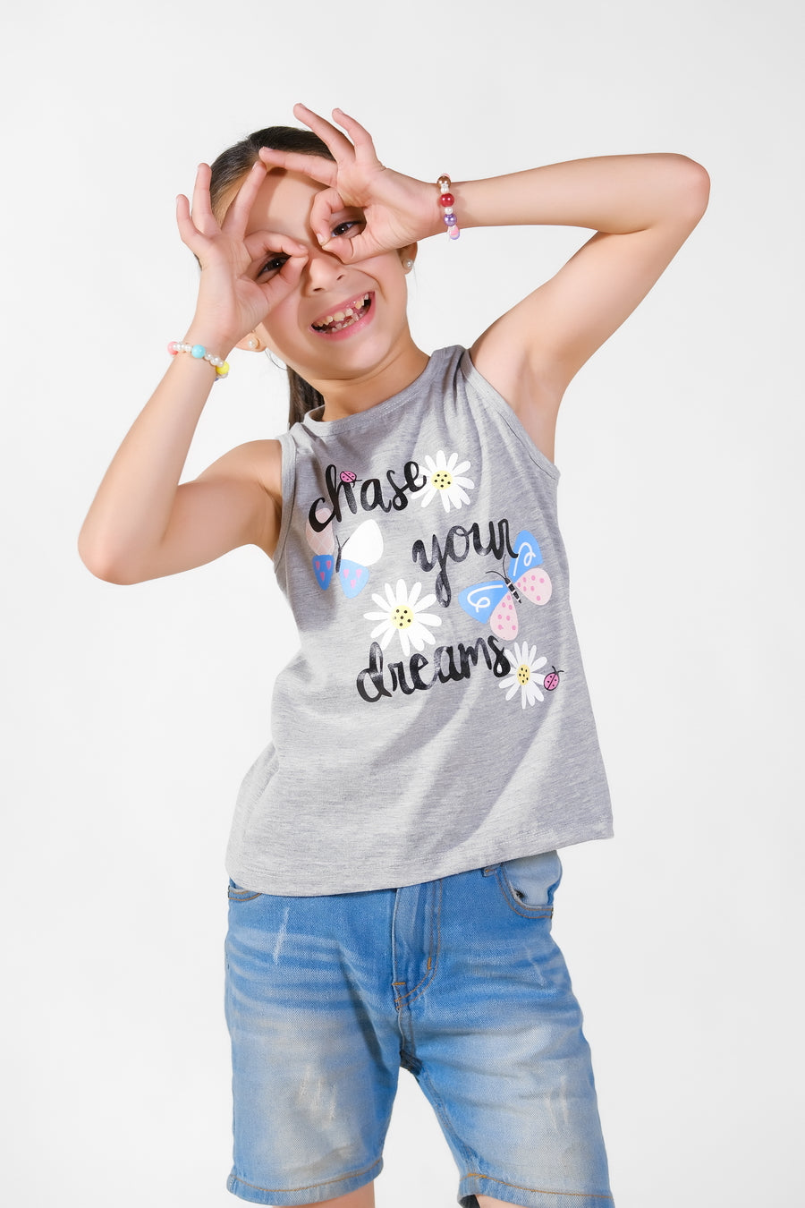 Chase Your Dream Summer-Printed Sandos for Girls - Light Gray