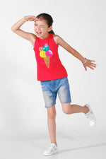 Summer Friends Printed Sandos for Girls - Red