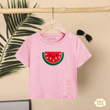 Watermelon with embroidery - Half sleeves T-shirts For Kids - Pink - SBT-358