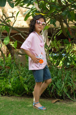 Flowers with embroidery - Half sleeves T-shirts For Kids - Pink - SBT-359