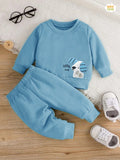 Embroidery Fleece Sweatshirt with Sweatpants - With me - Blue - Kids Wear 2 Pc Set