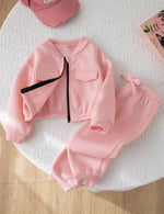 Baby Pink - Mini Style Zip Up Fleece Tracksuit for Kids