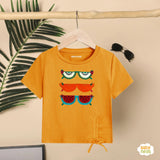 Glasses with embroidery - Half sleeves T-shirts For Kids - Yellow - SBT-364