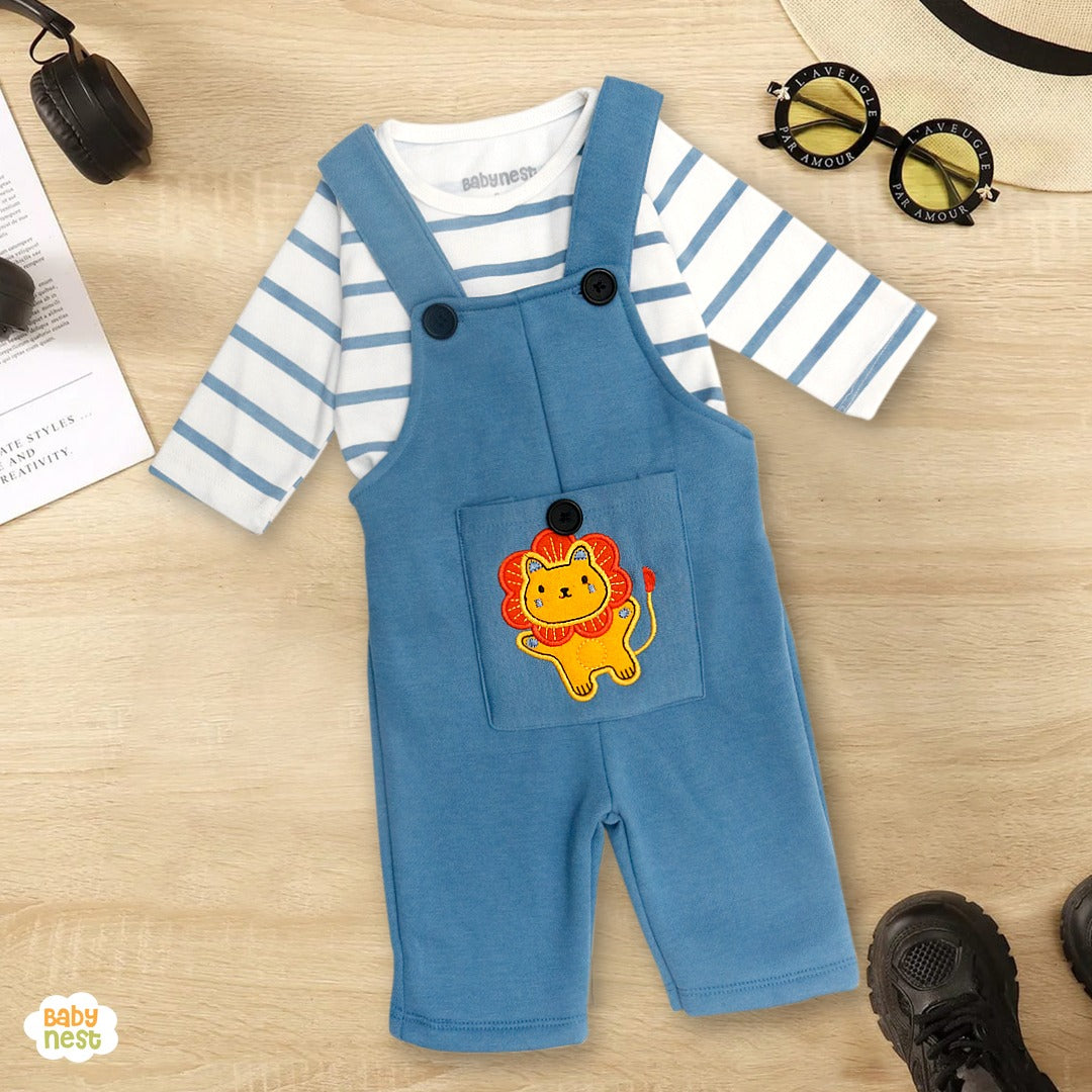 Dungaree and Full Sleeves T-Shirt Set - Light Blue