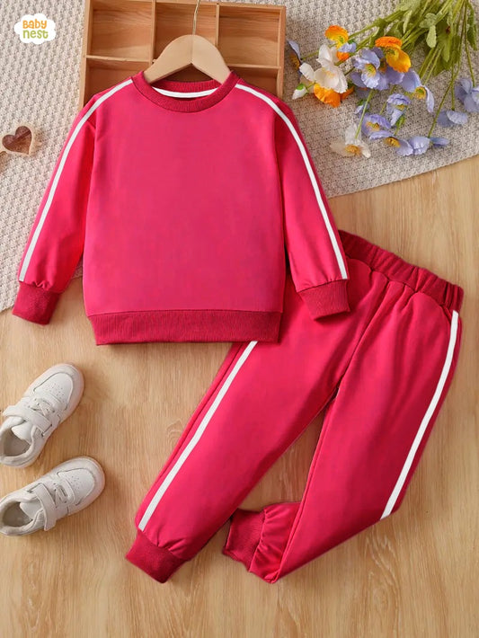 Fleece Sweatshirt with Sweatpants - Hot Pink - Kids Wear 2 Pc Set