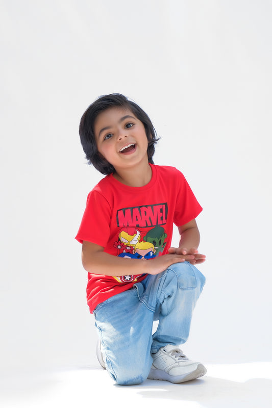 Marvel Half Sleeves T-shirts For Kids - Red - SBT-334