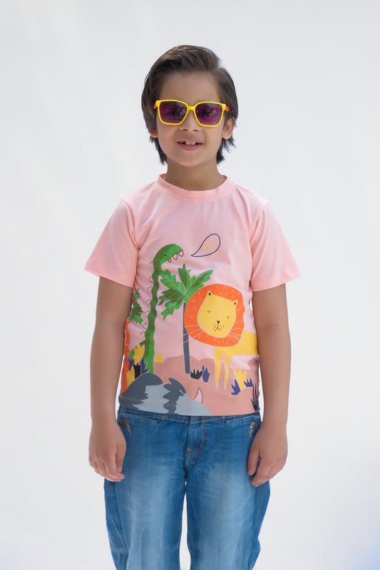 Animal Kingdom - Half Sleeves T-shirts For Kids -  Light Pink