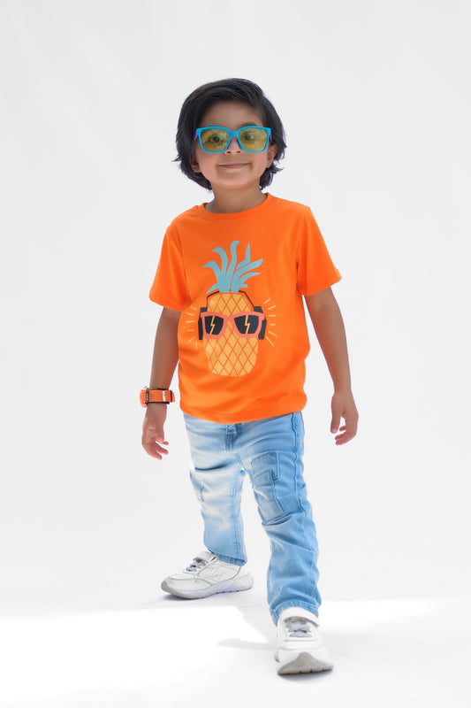 Cool Pineapple - Half sleeves T-shirts For Kids - orange - SBT-336