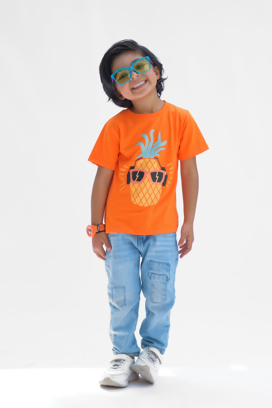 Cool Pineapple - Half sleeves T-shirts For Kids - orange - SBT-336