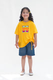 Glasses with embroidery - Half sleeves T-shirts For Kids - Yellow - SBT-364