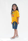 Glasses with embroidery - Half sleeves T-shirts For Kids - Yellow - SBT-364